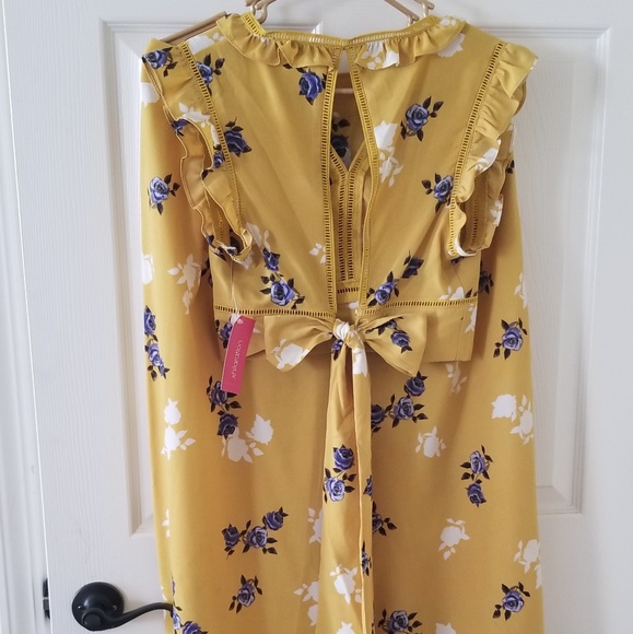 Mustard Yellow Floral High Waist Pant and Crop Top - Picture 3 of 3